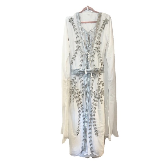 Handmade Other - Farasha Hand Work Fancy Islamic Moroccan EID Kaftan Dubai Long Gown Abaya White